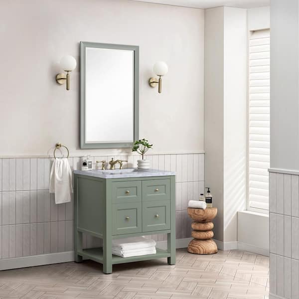 James Martin Vanities Breckenridge 30.0 in. W x 23.5 in. D x 34.2 in . H Bathroom Vanity in Smokey Celadon with Carrara Marble Marble Top
