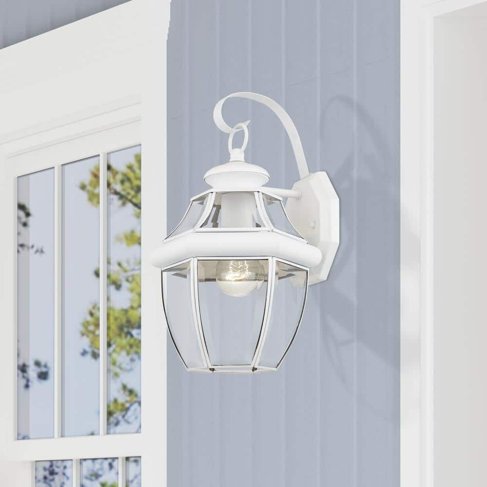 Monterey Traditional White Brass Wall Lantern with Clear Beveled Glass