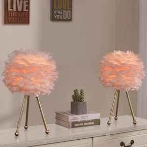 Columbus 19 " Gold Tripod Table Lamp Set With Pink Feather (Set of 2)