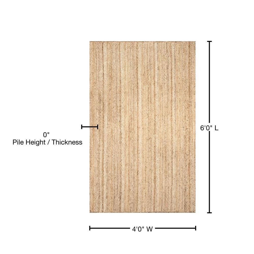 Hand-Woven Natural Jute Area Rug, 4' x 6', Easy-Care Reversible