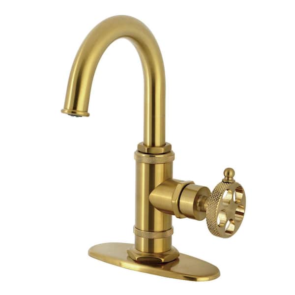 Webb 1-Handle Single Hole Bathroom Sink Faucet with Push Pop-Up Drain in Brushed Brass
