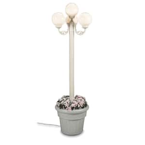 European Park Style Four White Globe Plug-In Outdoor White Lantern with Planter