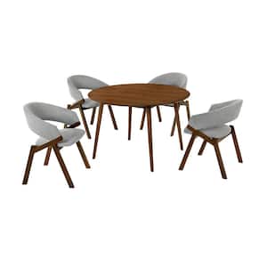 Arcadia and Talulah 48 in. 5-Piece Round Wood Grey and Walnut Dining Set