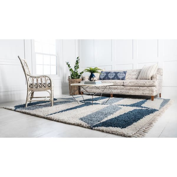 Unique Loom Hygge Shag Balanced Blue 8 ft. x 8 ft. Square