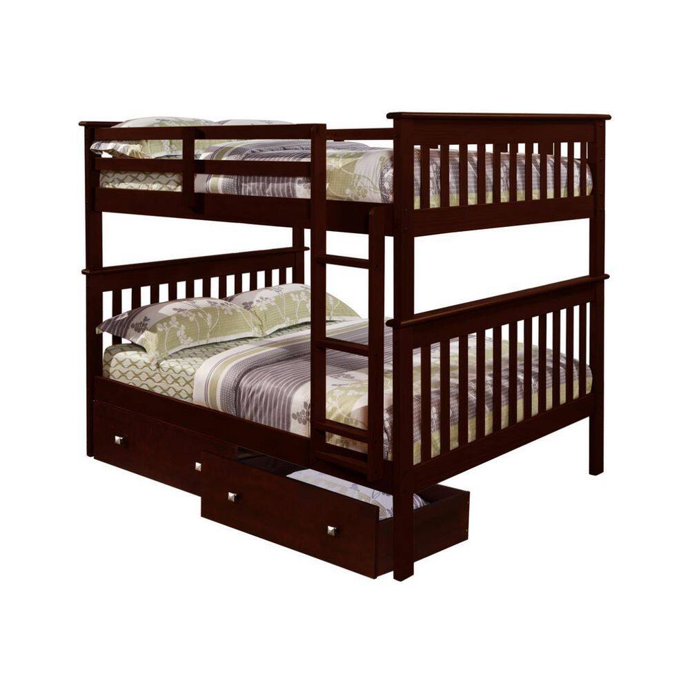 Donco Kids Brown Dark Cappuccino Full Over Full Mission Bunk Bed with Dual Under Bed Drawers - 2