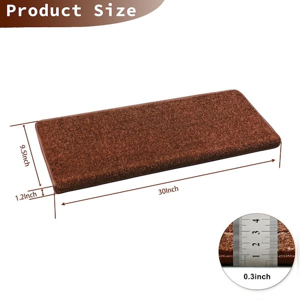 Brown 9.5 in. x 30 in. x 1.2 in. Bullnose Polypropylene Indoor Non-slip Carpet Stair Tread Cover (Set of 14)