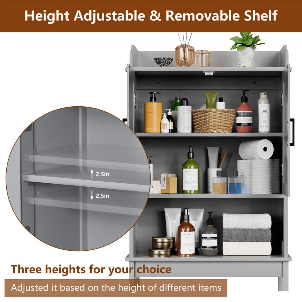 Gray Adjustable Over-the-Toilet Storage Cabinet with Doors