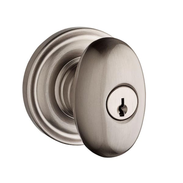 Baldwin Reserve Ellipse Satin Nickel Keyed Entry Door Knob with Traditional Round Rose