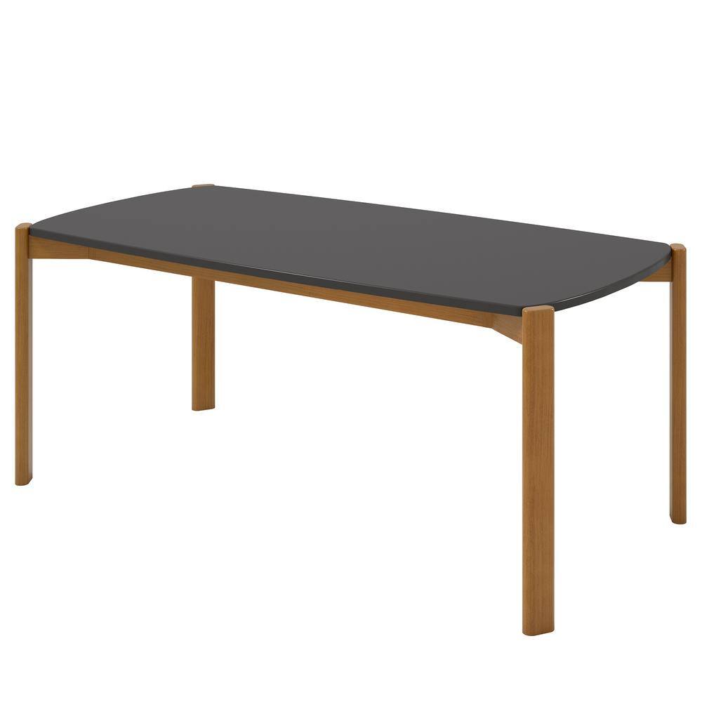 Matte Black and Eucalyptus Wood Rectangular Dining Table