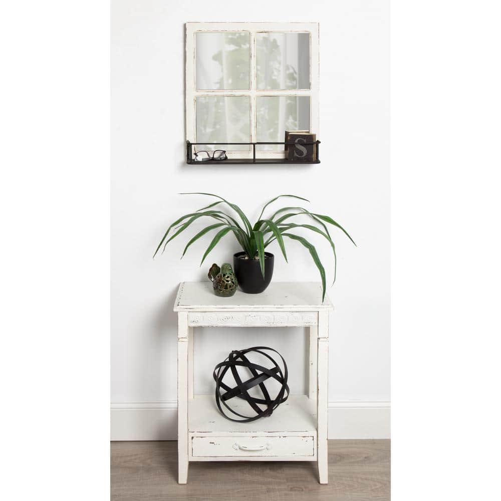 Cottage Charm White Wood Side Table with Storage, 29.91x19.35 in