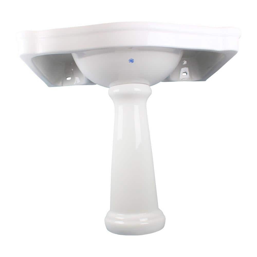Large White Ceramic Pedestal Bathroom Sink with Overflow