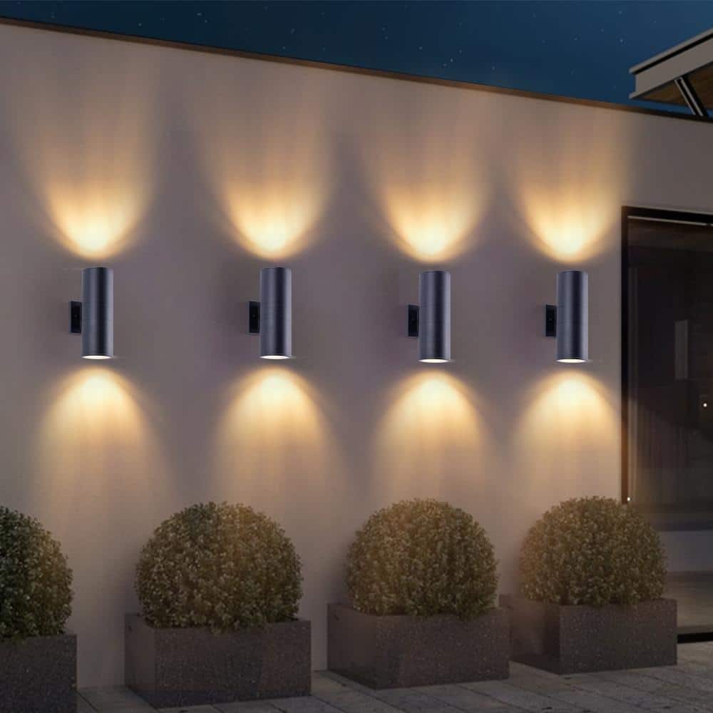 "4-Pack Black Outdoor Wall Sconce, 12"" H x 4"" W Aluminum Exterior Up Down Light Fixture, E26*8, No Bulbs Included" price history on PriceWatchPro