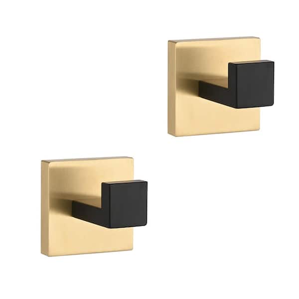 Stainless Steel Wall-Mounted J-Hook Robe/Towel Hook for Bathroom, Bedroom, Kitchen in Black Gold (2-Pack)