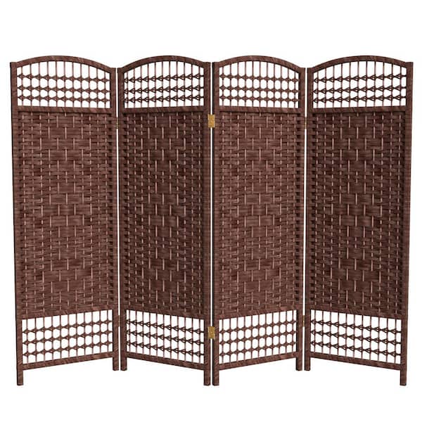 RED LANTERN 4 ft. Short Fiber Weave Folding Screen - Dark Red - 4 Panels