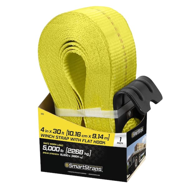 4 Inch x 30 Foot Black Winch Strap with Reflective Center Line