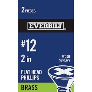 #12 x 2 in. Phillips Flat Head Brass Wood Screw (2-Pack)