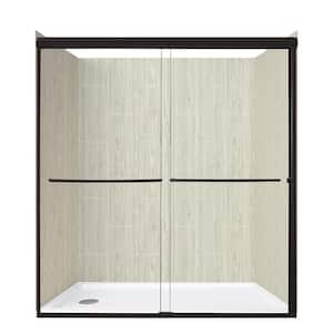 Cove Sliding 60 in. L x 30 in. W x 78 in. H Left Drain Alcove Shower Door Kit in Driftwood and Matte Black Hardware
