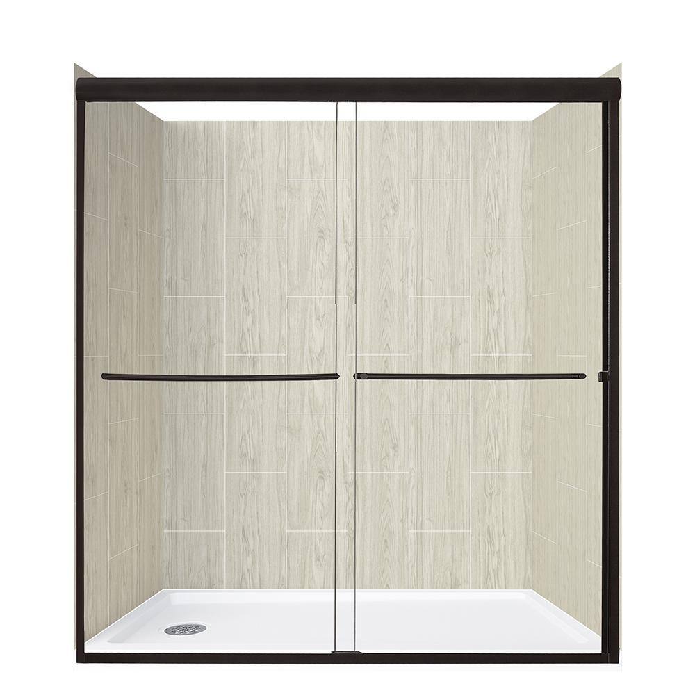 Cove Sliding 60 in. L x 32 in. W x 78 in. H Left Drain Alcove Shower Door Kit in Driftwood and Matte Black Hardware price history on PriceWatchPro