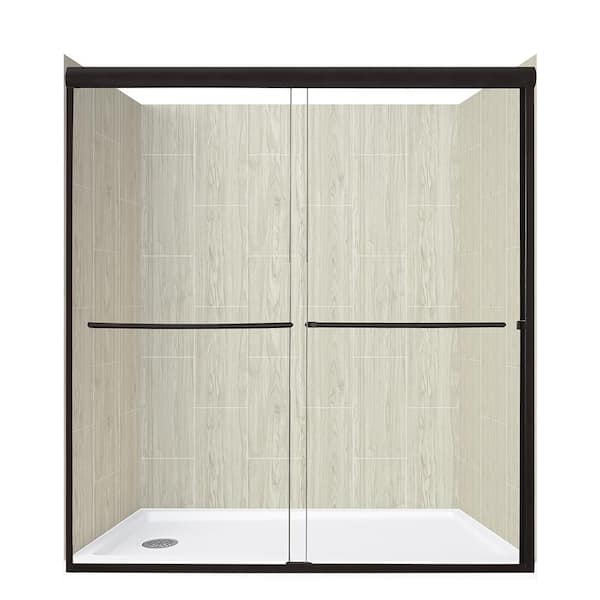 CRAFT + MAIN Cove Sliding 60 in. L x 32 in. W x 78 in. H Left Drain Alcove Shower Door Kit in Driftwood and Matte Black Hardware