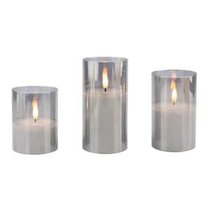 Assorted Size Real Wax Flameless LED Candles in Silver Glass Hurricane Candle Holders (Set of 3)