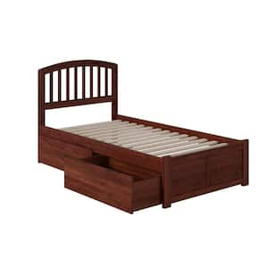 Richmond Walnut Twin XL Solid Wood Storage Platform Bed with Flat Panel Foot Board and 2 Bed Drawers