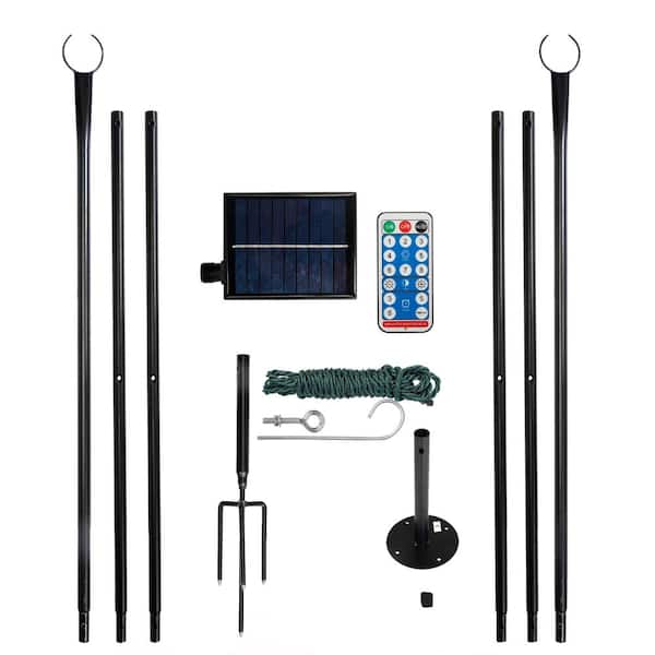 Angel Sar 6-Piece 9 ft. Iron String Light Semicircle Shape Hooks Flagpole with LED Solar Bulbs