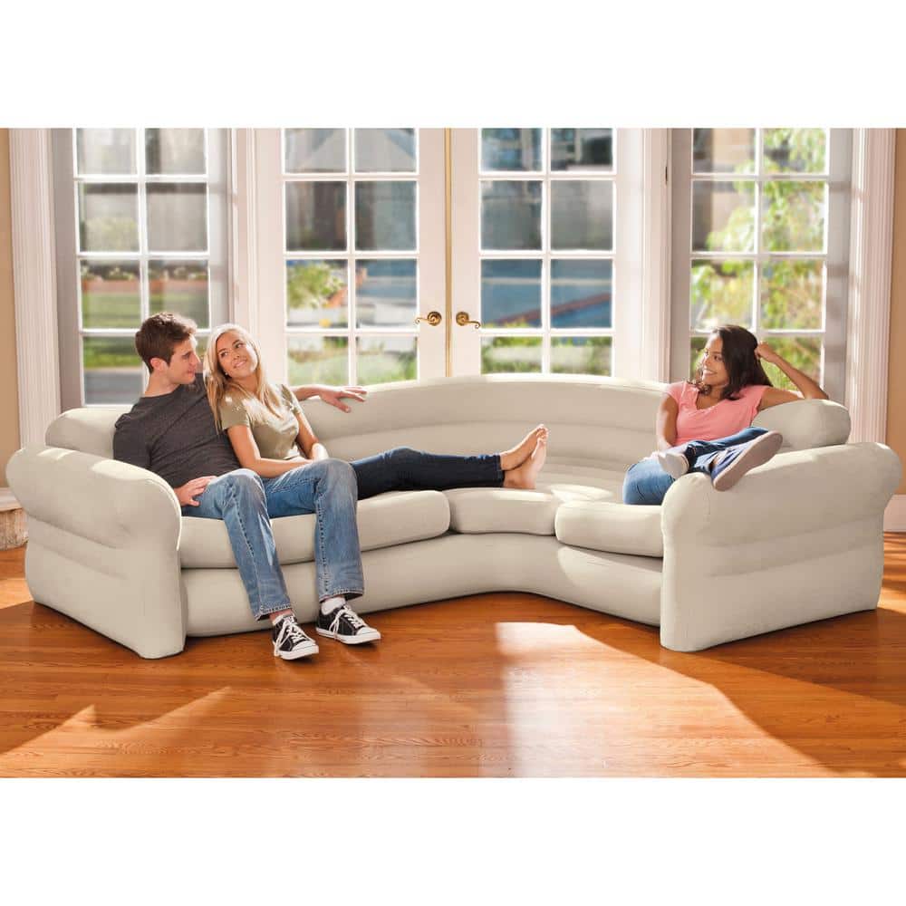 Beige Inflatable L-Shaped Sectional Sofa with Storage