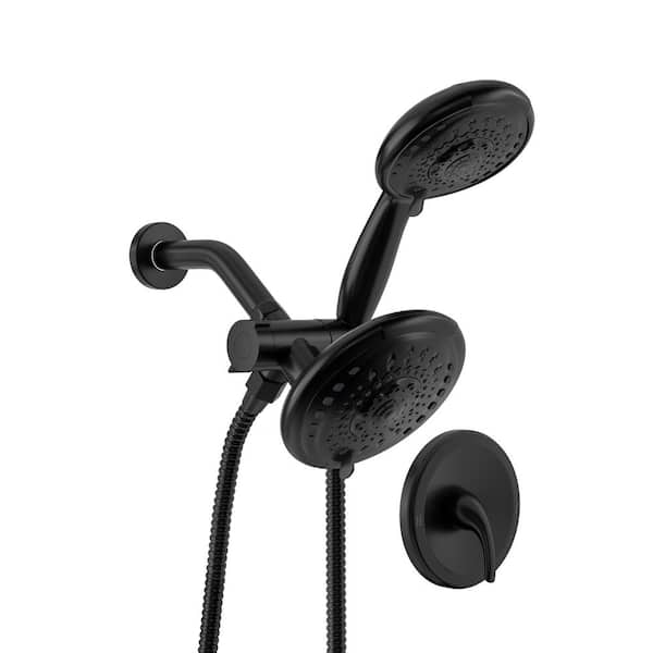 PERLIRIA INC 5-Spray 5 in. Wall Mount Dual Fixed and Handheld Shower Head, Shower Set Faucet 1.8 GPM with Drip Free in Matte Black