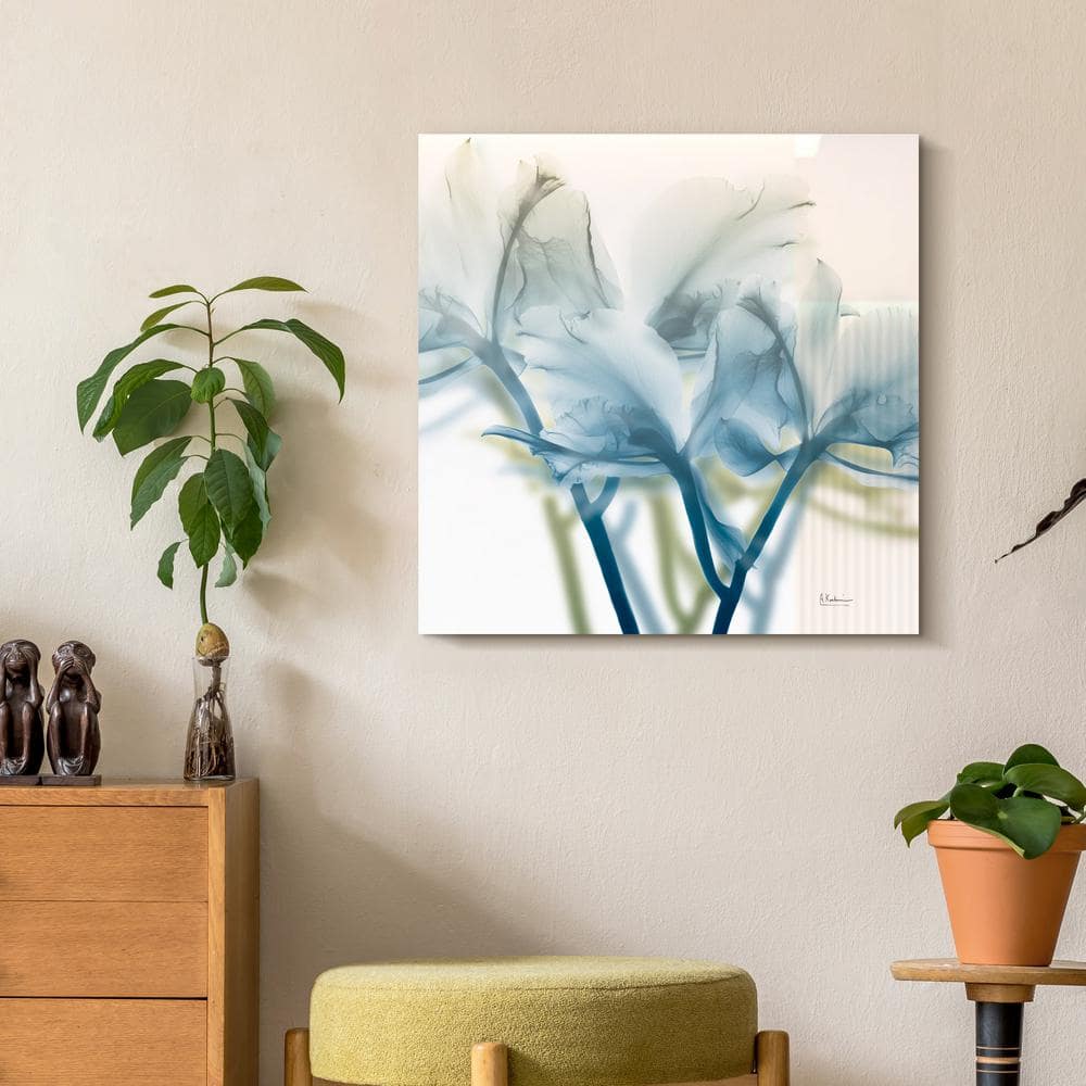 Blue Floral X-Ray Tempered Glass Wall Art, 24" x 24"