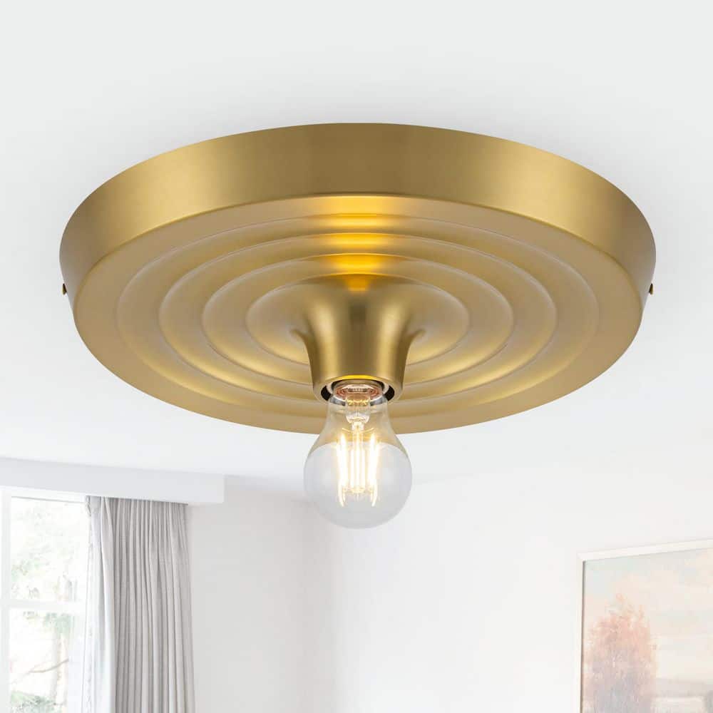 13.8 in. 1-Light Modern Round Polished Gold Flush Mount Ceiling Light for Foyer price history on PriceWatchPro