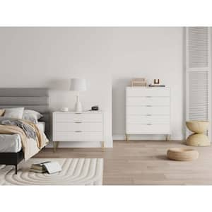 DUMBO White 2-Piece Modern 5-Drawer 35.19 in. Tall Dresser and 3-Drawer 35.19 in. Standard Dresser Set