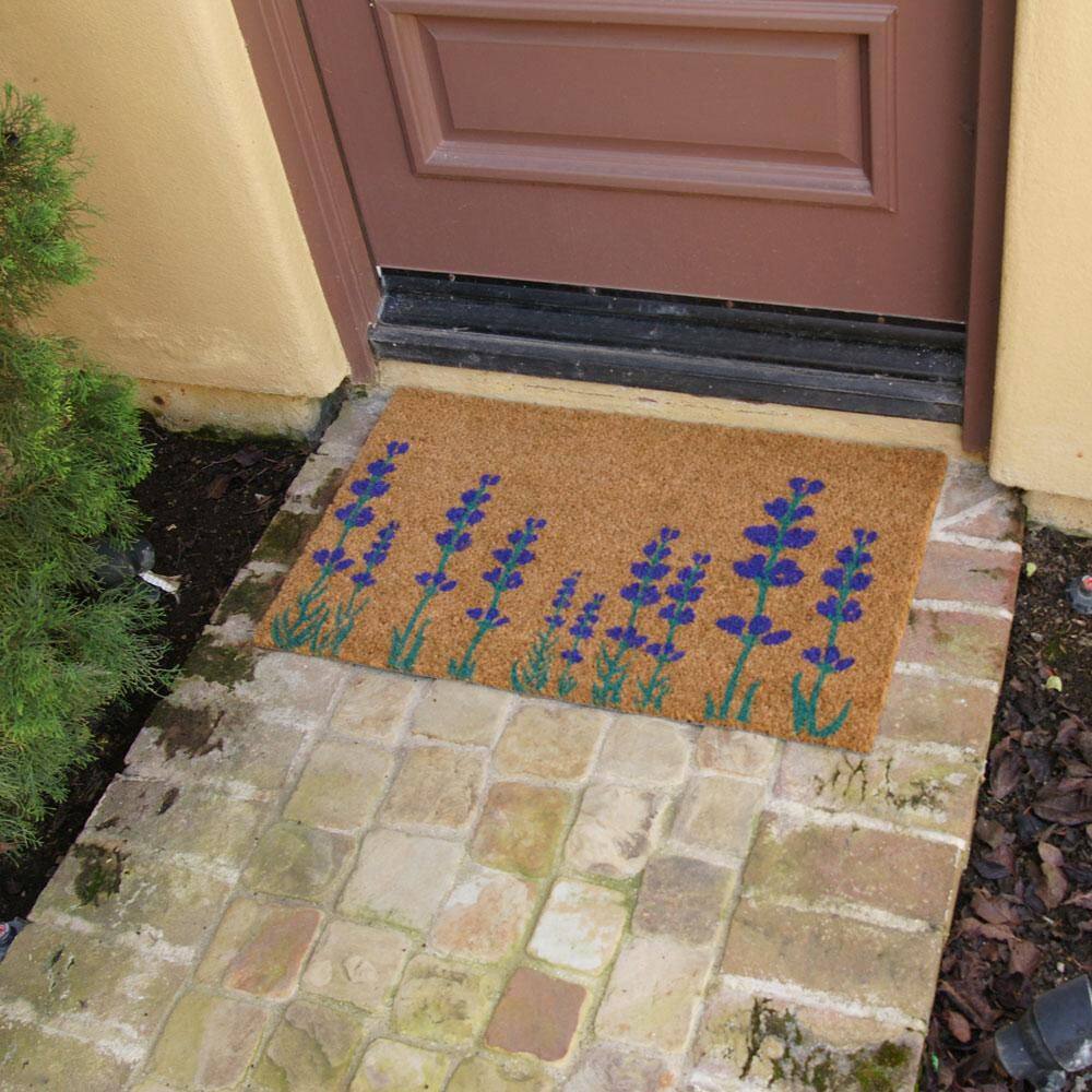 Purple English Lavender Coir Outdoor Flower Doormat, 18" x 30"