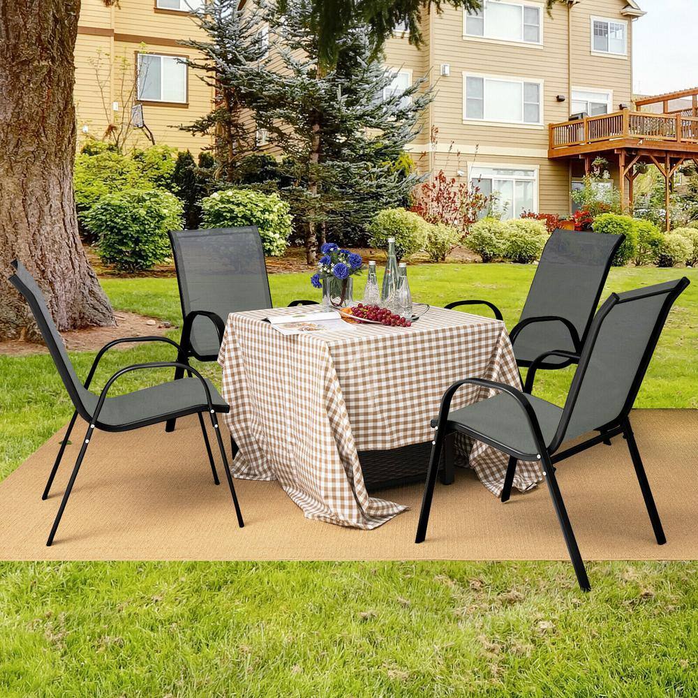 Set of 4 Gray Steel Frame Patio Dining Chairs