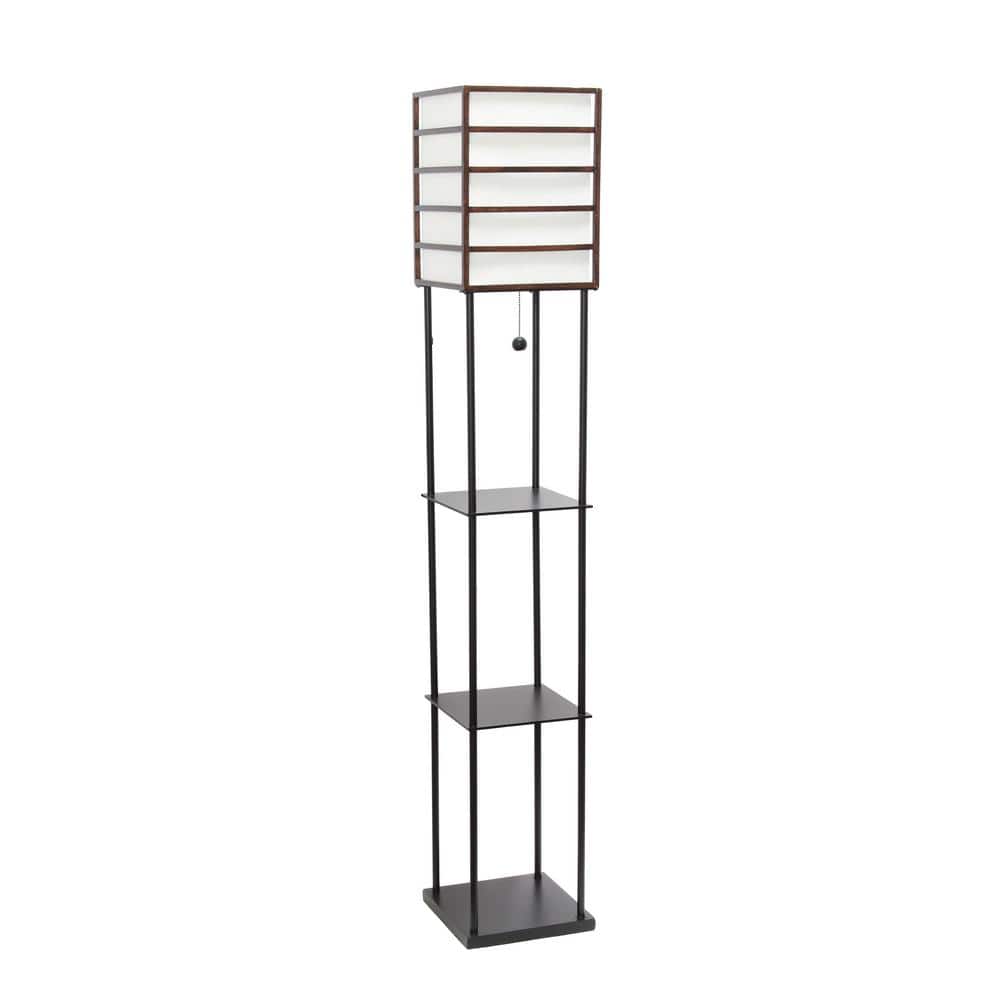 60 in. Dark Wood 1 Light Metal Etagere Standard Floor Lamp