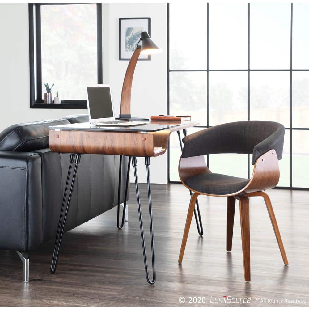 Mid-Century Modern Gray Faux Leather Upholstered Arm Chair