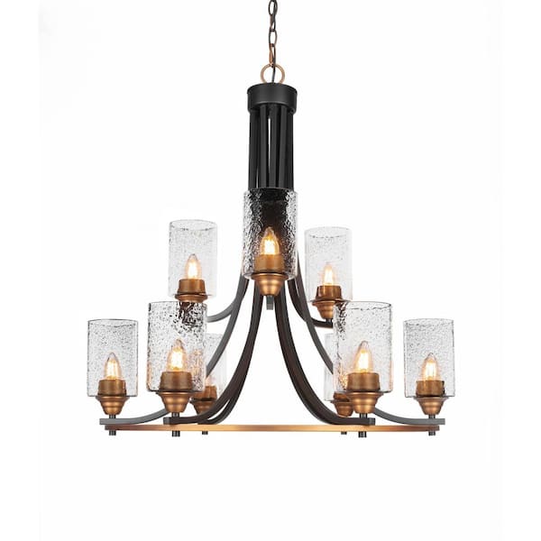 Unbranded Madison 9-Light Matte Black and Brass Round Chandelier with 4 in. Smoke Bubble Glass Shades, No bulbs included