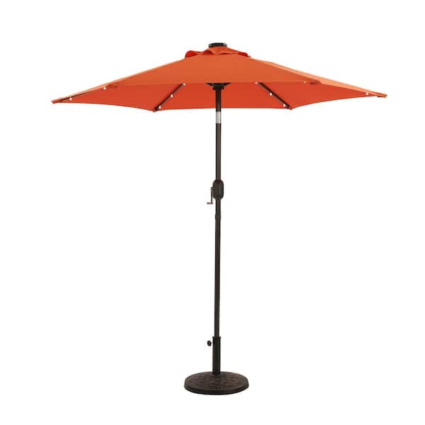 Unbranded 7.5 ft. Steel Market Patio Umbrella With Solar LED Lights in Orange