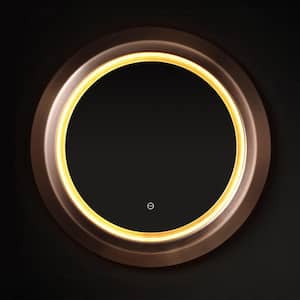 Moon 28 in. W x 28 in. H Round Stainless Steel Framed Anti-Fog LED Light Wall Bathroom Vanity Mirror in Brushed Gold