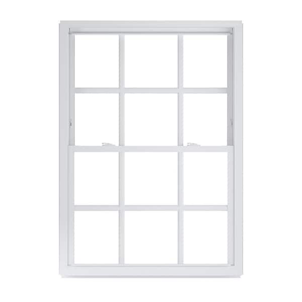 39.25 in. x 53.75 in. 50 Series White Double Hung Low-E Argon SC Glass Vinyl Replacement Window with Grids, Screen Incl