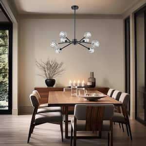 Sequoia 8-Light Black Modern Sputnik Chandelier Light Fixture with Clear Glass Shades