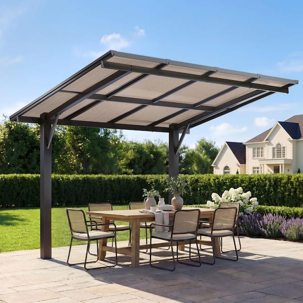 10 ft. x 8 ft. Black Polycarbonate Roof Freestanding Hardtop Grill Gazebo For BBQ, Grill