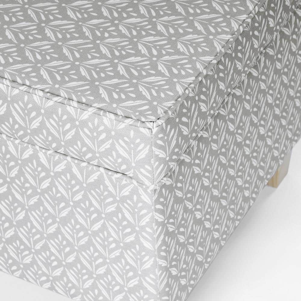 Light Gray Tufted Fabric Square Storage Ottoman with Wood Legs