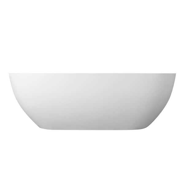 59 in. x 22 in. Solid Surface Stone Resin Stand Alone Freestanding Soaking Bathtub in Matte White with Center Drain