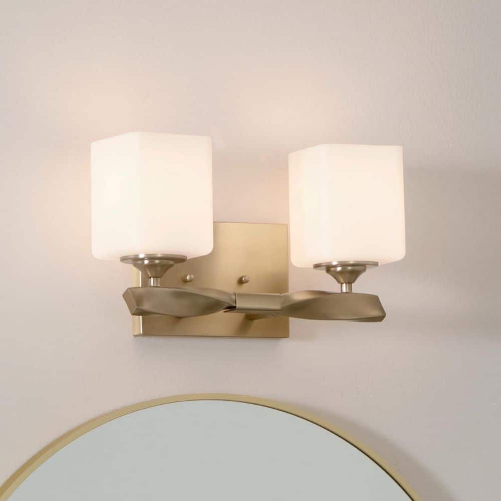 Marette 13.5 in. 2-Light Champagne Bronze Contemporary Bathroom Vanity Light with Satin Etched Cased Opal Glass price history on PriceWatchPro