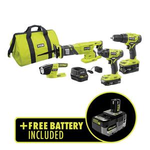 ONE+ 18-Volt Cordless 4-Tool Combo Kit with (2) Batteries, 18-Volt Charger, Bag, and 4.0Ah High Performance Battery
