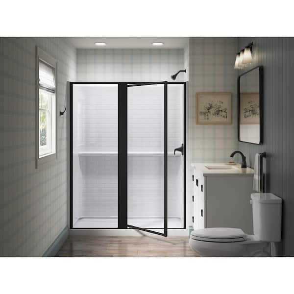 Attend 59.5 in. W x 72 in. H Pivot Framed Shower Door in Matte Black