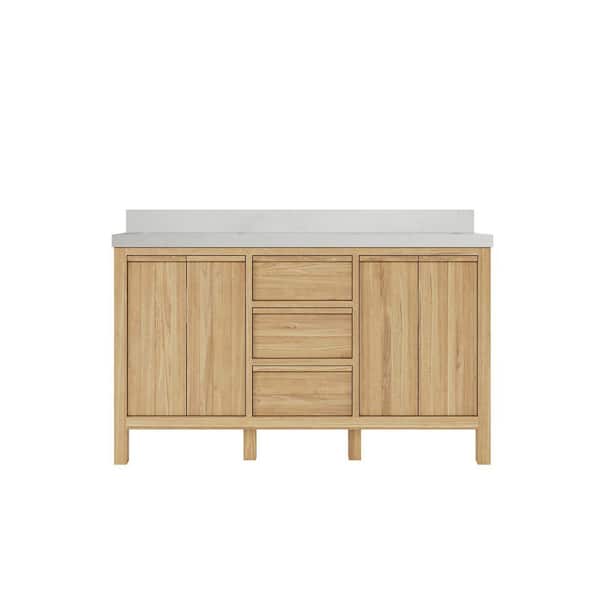 Willow Collections Elizabeth 60 in. W x 22 in. D x 36 in. H Double Sink Bath Vanity in Natural with 2" Carrara Quartz Top