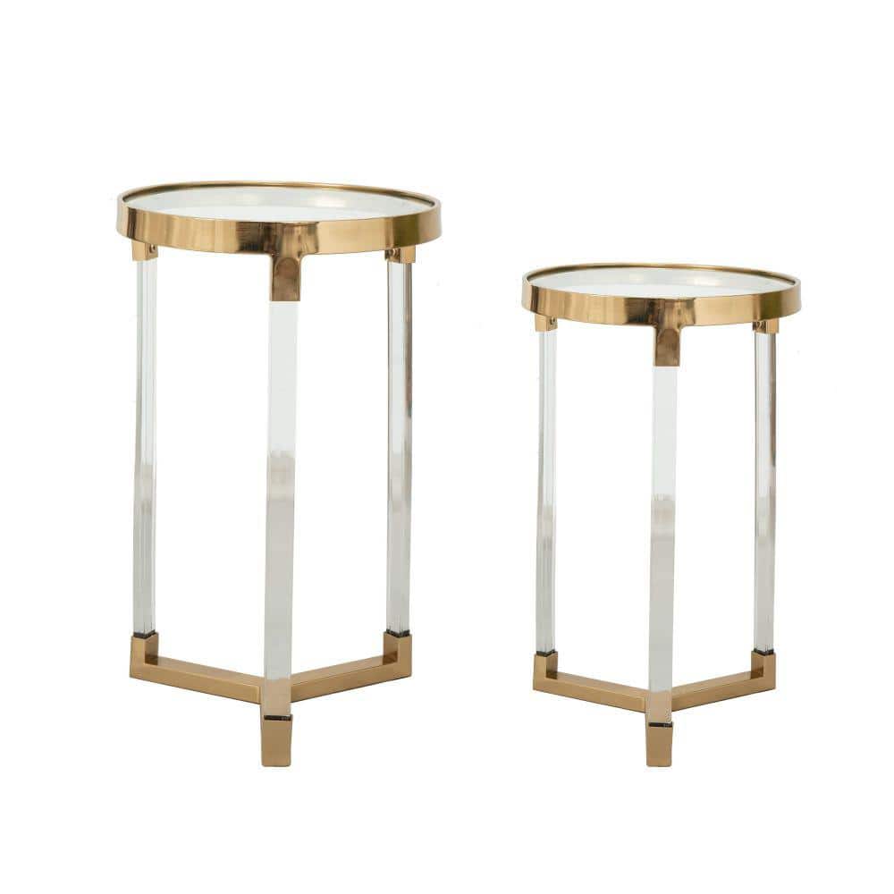 Benjara 19 in. Gold Round Glass End Table with Acrylic Legs (Set of 2
