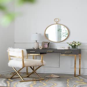 22.4 in. W x 28.3 in. H Modern Round Gold Metal Frame Wall Mirror, for Living Room, Entryway, Office