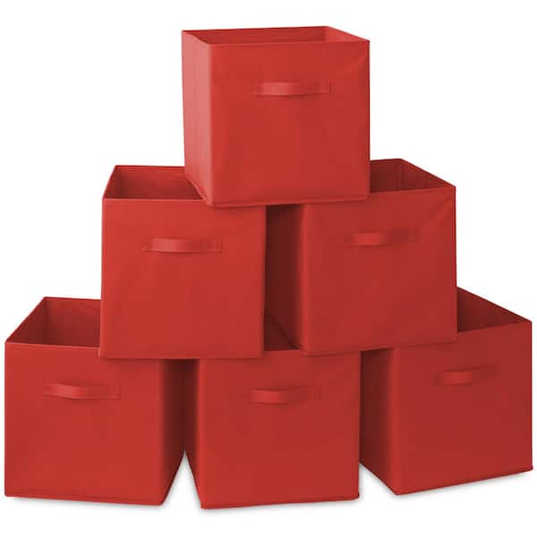 Red 13 in. x 13 in. Fabric Collapsible Cubes Decorative Basket Storage Bins-Set of 6